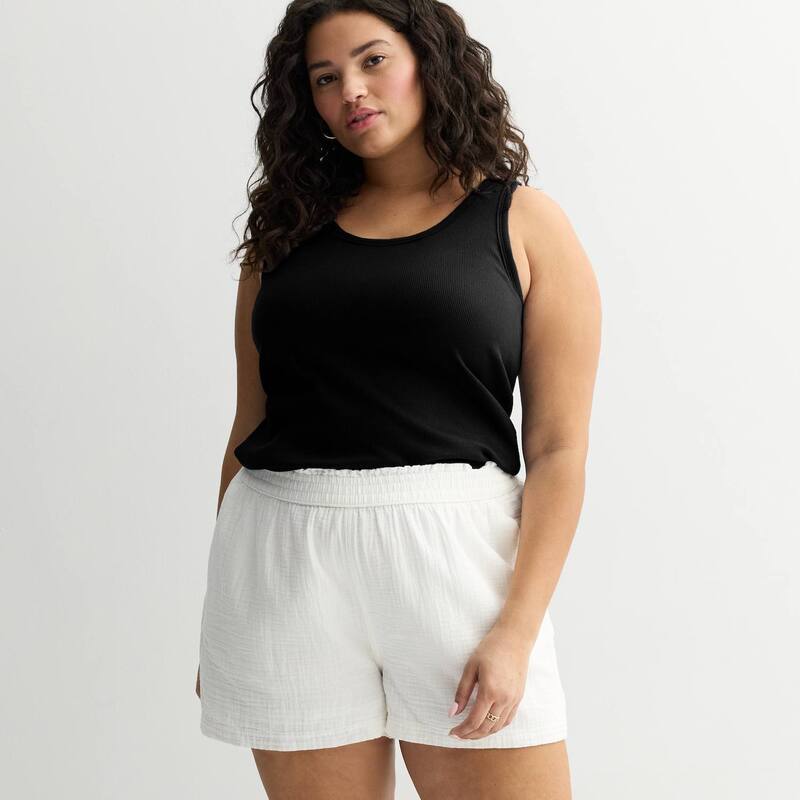 エスオー レディース トップス Tシャツ プラスサイズ Juniors' Plusize SO Rib Scoop Neck Tank Black Luxe ブラック