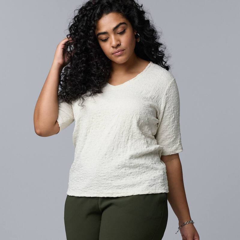 ヴェラウォン レディース トップス Tシャツ Vネック プラスサイズ Plusize Simply Vera Wang V-Neck Short Sleeve Pucker Top Birch