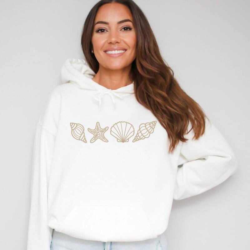 Simply Sage Market レディース トップス Tシャツ 刺繍 パーカー グラフィック Simply Sage Market Embroidered Seashells - Women's Graphic Hoodie White ホワイト