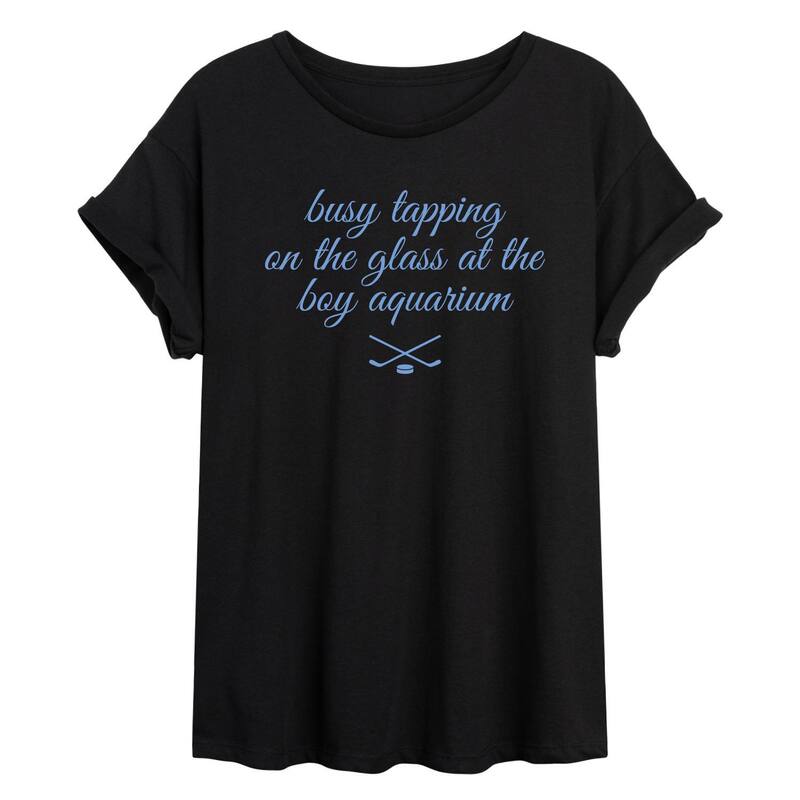 アニメキャラクター レディース トップス Tシャツ Licensed Character Juniors' Busy Tapping On The Glass Athe Boy Aquarium Hockey Oversized Tee Black ブラック