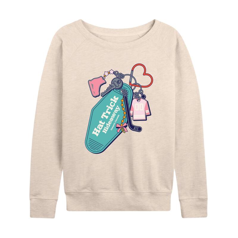 アニメキャラクター レディース トップス Tシャツ パイル グラフィック Licensed Character Women's Hatrick Hideaway Hockey Graphic French Terry Long Sleeve Tee Beige ベージュ