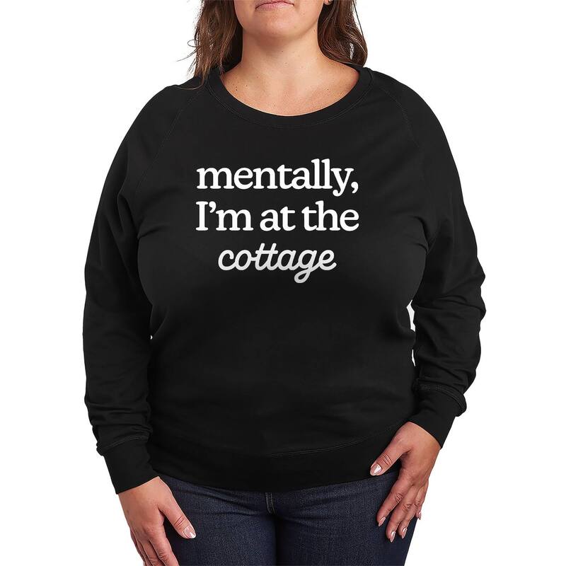 アニメキャラクター レディース トップス Tシャツ プラスサイズ パイル トール Licensed Character Plusize Mentally I'm Athe Cottage French Terry Long Sleeve Tee Black ブラック