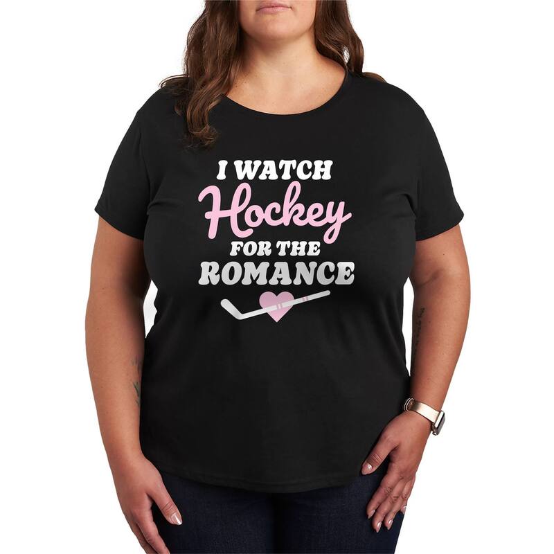 アニメキャラクター レディース トップス Tシャツ プラスサイズ グラフィック Licensed Character Plusize I Watchockey For The Romance Graphic Tee Black ブラック