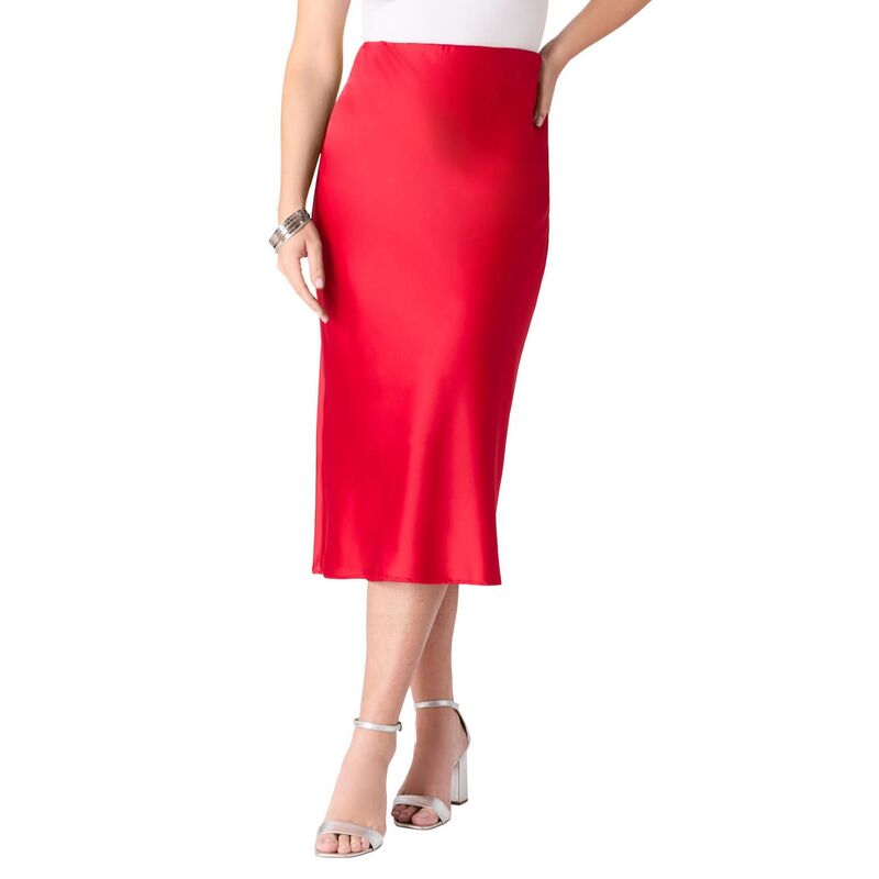 ロアマンズ レディース ボトムスカート プラスサイズ ミディ サテン Roaman's Women's Plusize Stretch Satin Midi Skirt Vivid Red レッド