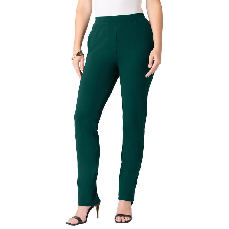 ロアマンズ レディース ボトムス カジュアルパンツ ストレート プラスサイズ Roaman's Women's Plusize Ponte Straight Leg Pant With Pockets And Pull On Elastic Waist Emerald Green グリーン