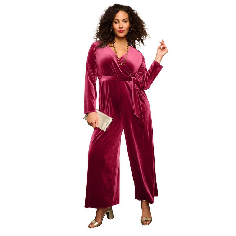 ロアマンズ レディース トップス 衣装 つけ加える大きさ 飛び降りる背広 Roaman\u0027s Women\u0027s Plusize Velour Jumpsuit Rich Burgundy バーガンディ