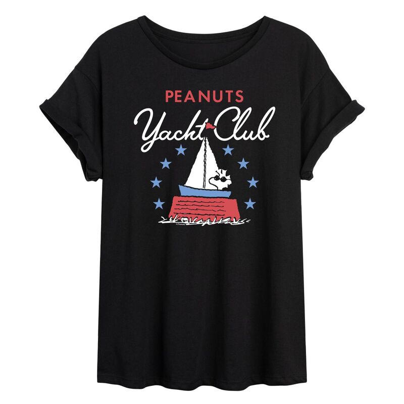 アニメキャラクター レディース トップス Tシャツ Licensed Character Juniors' Peanuts Yacht Club Oversized Tee Black ブラック