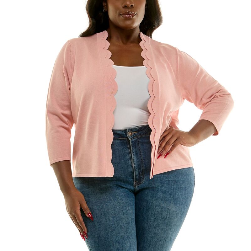 ニナレオナルド レディース アウター ニット・セーター プラスサイズ Plusize Nina Leonard Long Sleeve Knit Scallop Bolero Sweater Blush ブラッシュ｜ReVida 店