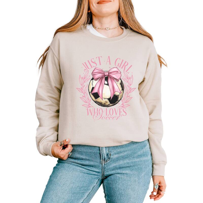 Simply Sage Market レディース トップス プルオーバー 流汗 グラフィック Simply Sage Market Just A Girl Who Lovesoccer Coquette - Women\u0027s Graphic Sweatshirt Dust