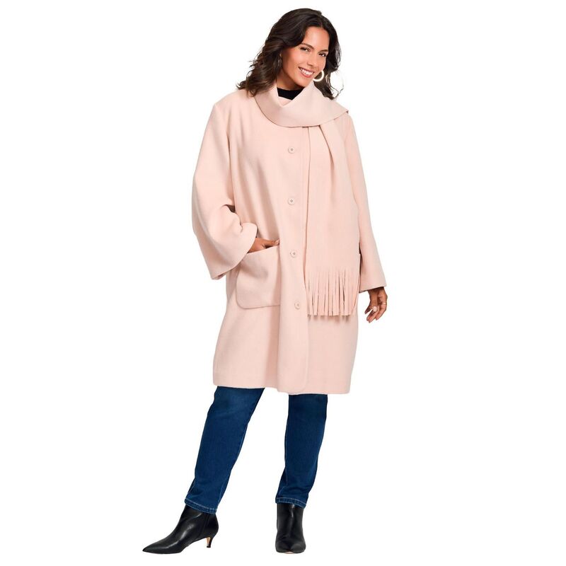 アベニュー レディース アウター 上衣・上衣 つけ加える大きさ 厚地の外套 フリンジ Avenue Women\u0027s Plusize Detachable Fringe Scarf Coat Powder Blush 毛はらい