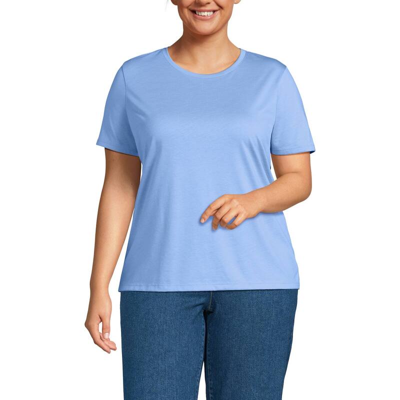 ランズエンド レディース トップス Tシャツ クルーネック プラスサイズ コットン Plusize Lands' End Relaxed Supima Cotton Crewneck Tee Clear Blue Sky ブルー|ReVida 店