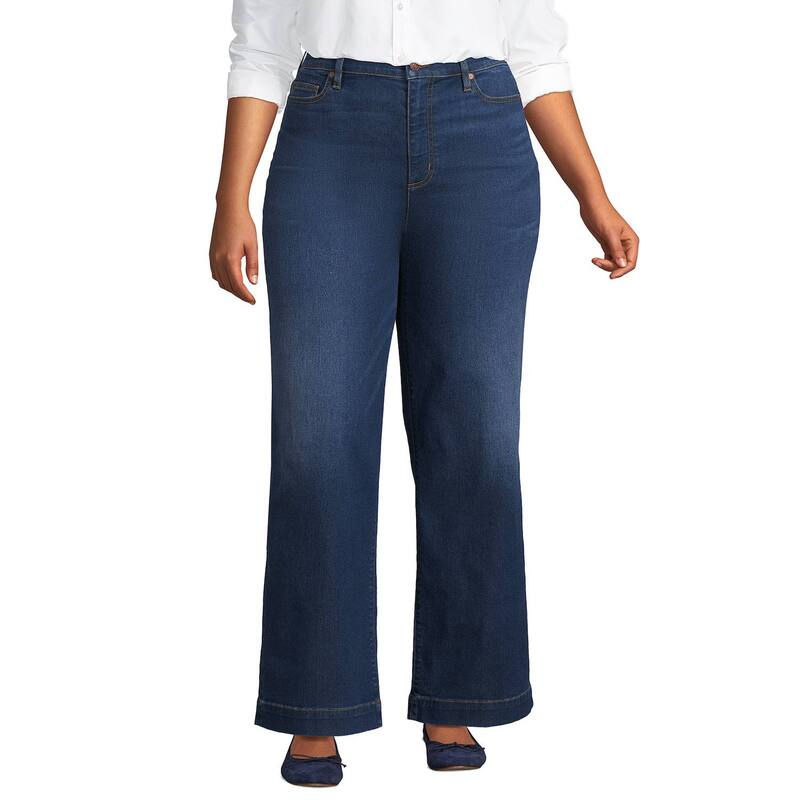 ランズエンド レディース ボトムス デニムパンツ ワイドレッグ プラスサイズ ジーンズ Plusize Lands' End High-Rise Wide Leg Jeans Royal Indigo インディゴ