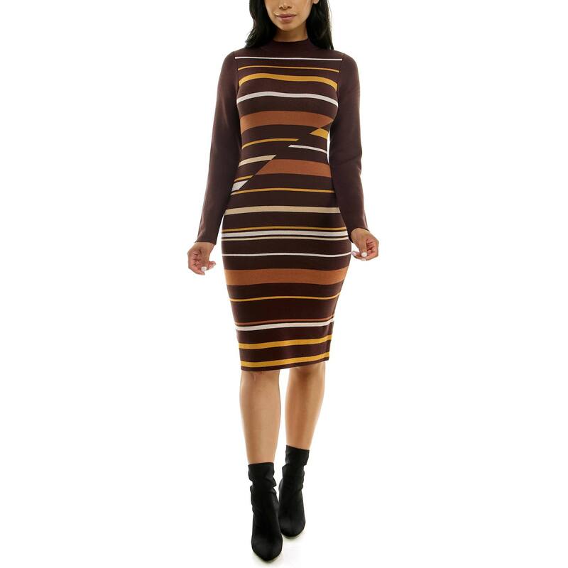 ニナレオナルド レディース トップス 衣装 肋筋 スウェーター Women\u0027s Nina Leonard Ribbed Stripe Sweater Dress Chocolate Multi 黒茶