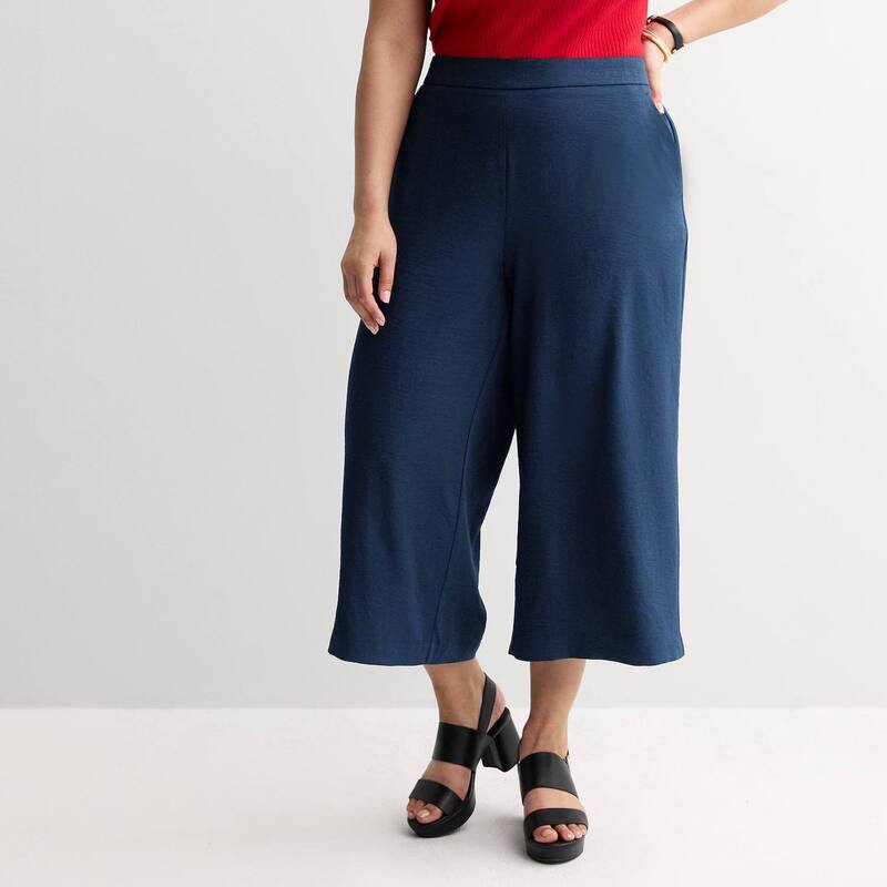 ナインウェスト レディース ボトムス カジュアルパンツ ワイドレッグ プラスサイズ クロップド Plusize Nine West Pull-On Flowy Wide Leg Cropped Pants Luxe Blue ブルー|ReVida 店