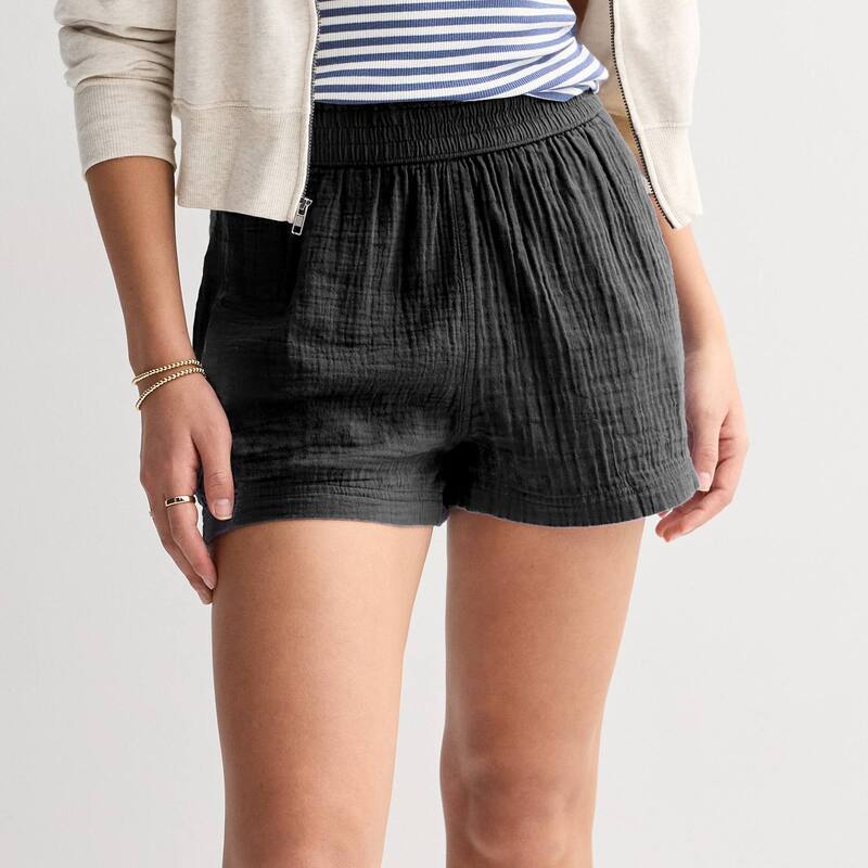 エスオー レディース ボトムス ハーフパンツ・ショーツ ショートパンツ シャーリング JuniorsO High Rise Smockedouble Gauze Shorts Black Luxe ブラック