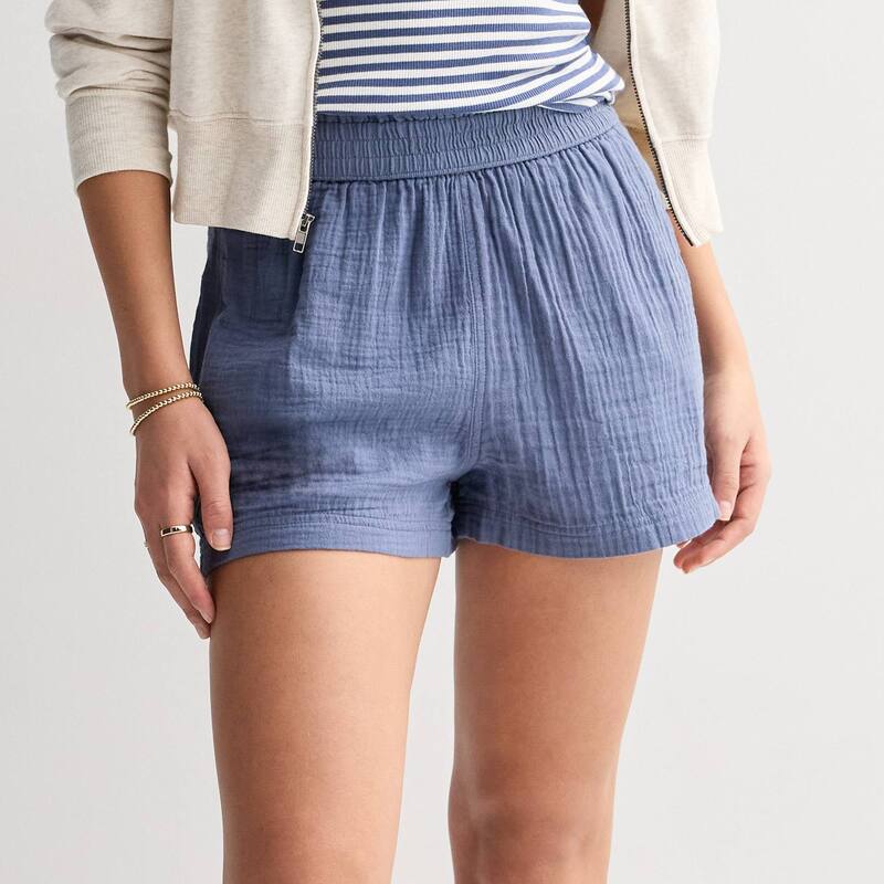 エスオー レディース ボトムス ハーフパンツ・ショーツ ショートパンツ シャーリング JuniorsO High Rise Smockedouble Gauze Shorts Cyclone Blue ブルー