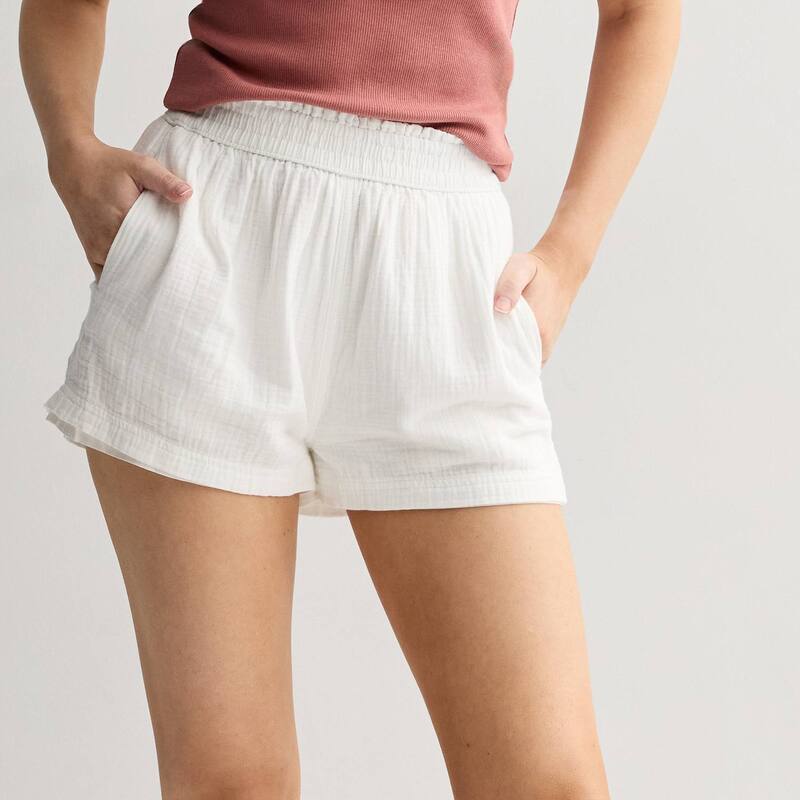 エスオー レディース ボトムス ハーフパンツ・ショーツ ショートパンツ シャーリング JuniorsO High Rise Smockedouble Gauze Shorts Modern White ホワイト