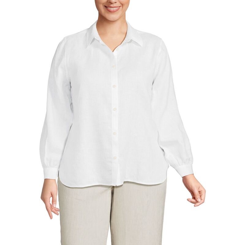 ランズ挙げ句の果て レディース トップス プルオーバー 足し加える大きさ ミニ リネン Plusize Lands\u0027 End Long Sleeve Linen Feminine Shirt White 白いこと