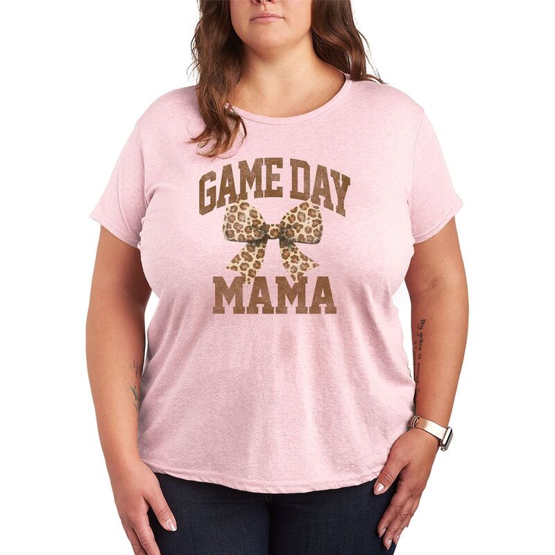 アニメキャラクター レディース トップス Tシャツ プラスサイズ グラフィック Licensed Character Plusize Game Day Mama Leopard Bow Graphic Tee Heather Pink ヘザー