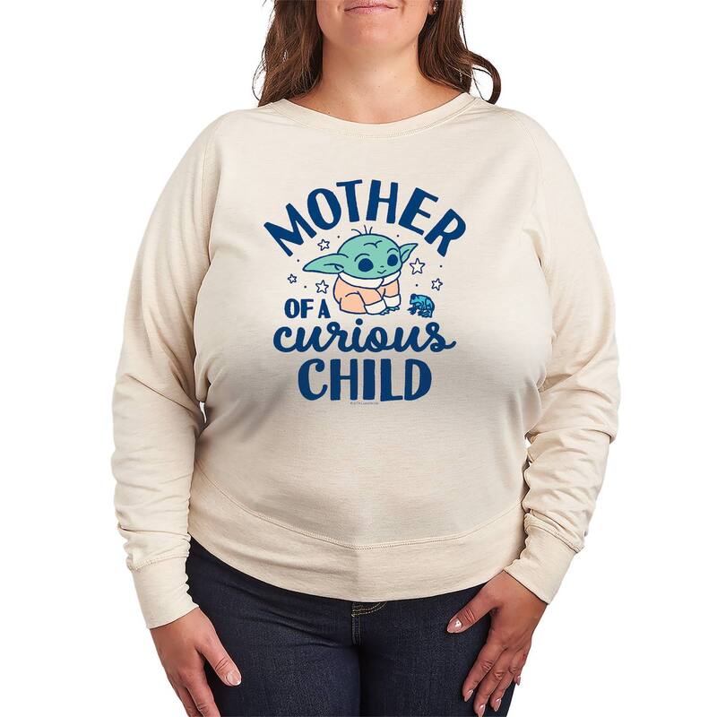 スター ウォーズ レディース トップス Tシャツ プラスサイズ パイル Plusize Star Wars The Mandalorian Mother Of A Curious Child French Terry Long Sleeve Tee Beige ベージュ