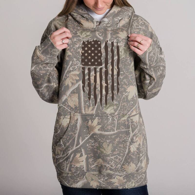 Simply Sage Market レディース トップス プルオーバー パーカー Simply Sage Market American Flag Distressed - Camo Hoodie Camo