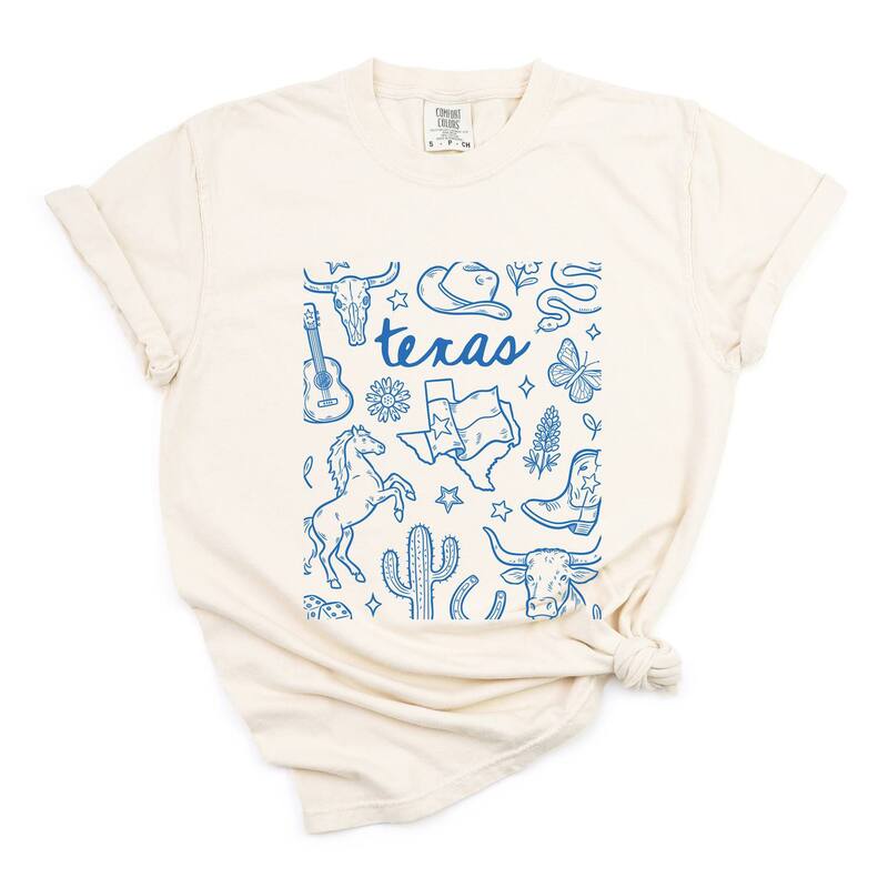 Simply Sage Market レディース トップス ティーシャツ グラフィック Simply Sage Marketexasketched Collage - Women\u0027s Garment Dyed Graphic T-Shirt Ivory 象牙色 トップス-レディースファッション
