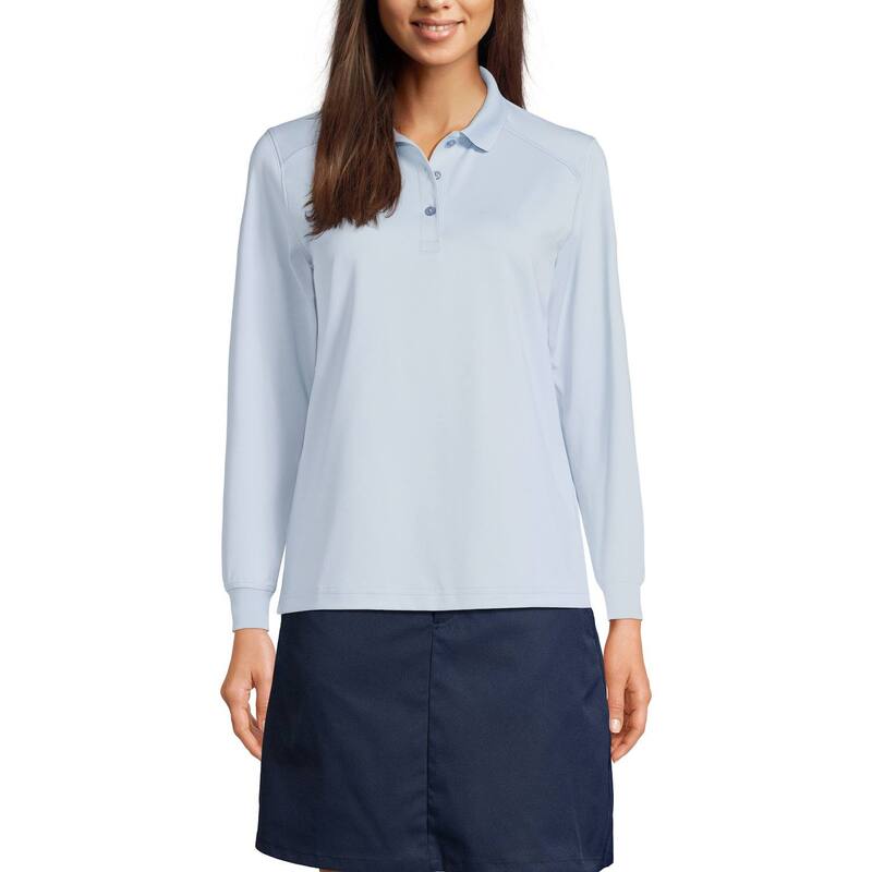 ランズ挙げ句の果て レディース トップス ティーシャツ スポーツシャツ Women\u0027s Lands\u0027 End Long Sleeve Rapidry Polo Shirt Blue 青色 レディースファッション-Tシャツ・カットソー