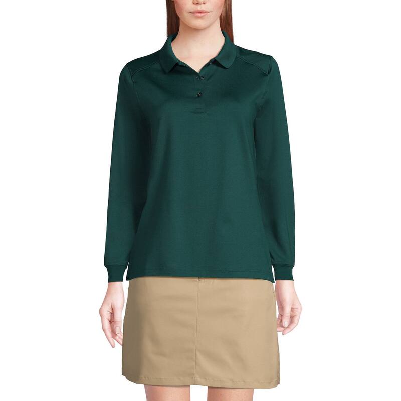 ランズ挙げ句の果て レディース トップス ティーシャツ スポーツシャツ Women\u0027s Lands\u0027 End Long Sleeve Rapidry Polo Shirt Evergreen Tシャツ・カットソー-レディースファッション