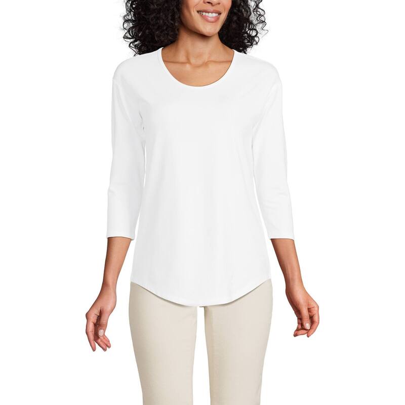 ランズエンド レディース トップス Tシャツ プチ ジャージー Petite Lands' End 3/4 Sleeve Lightweight Jersey Shirttail Tee White ホワイト