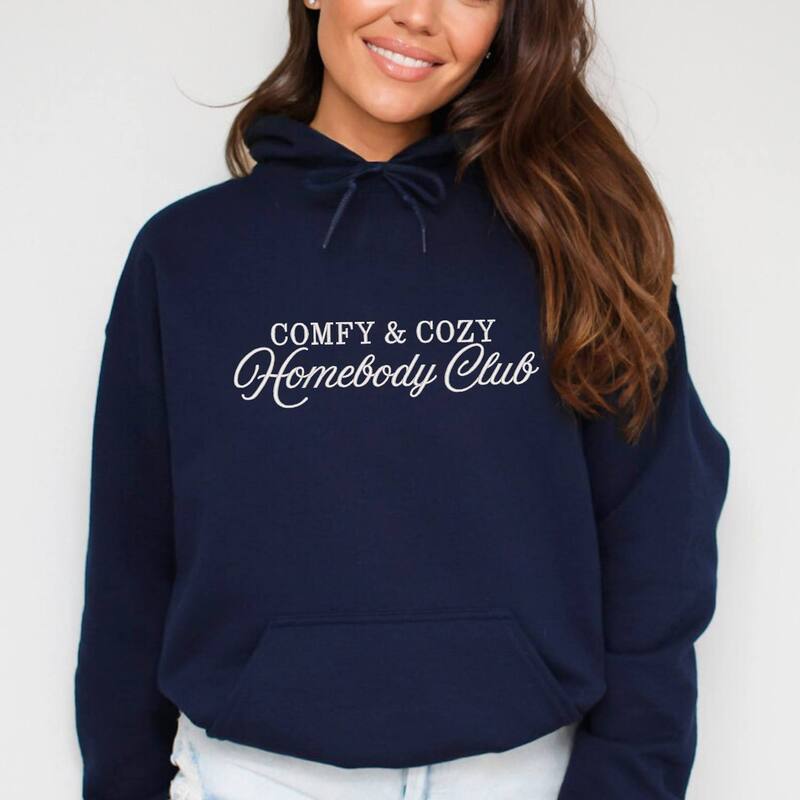 Simply Sage Market レディース トップス Tシャツ 刺繍 パーカー グラフィック Simply Sage Market Embroidered Comfy & Cozy Homebody Club - Women's Graphic Hoodie True Navy ネイビー