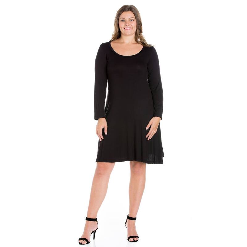 24 セブンコンフォート レディース トップス ワンピース プラスサイズ ミニ Plusize 24seven Comfort Apparelong Sleeve Flared Mini Dress Black ブラック