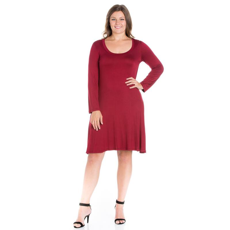 24 セブンコンフォート レディース トップス ワンピース プラスサイズ ミニ Plusize 24seven Comfort Apparelong Sleeve Flared Mini Dress Dark Red レッド