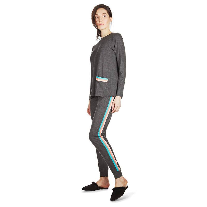 メモイ レディース アンダー御召しもの ナイト爵御召しもの 綿織物 MeMoi Women\u0027s 100% Cotton Three Tone Striped Camper Pajama Set Charcoal Heather 暗灰色