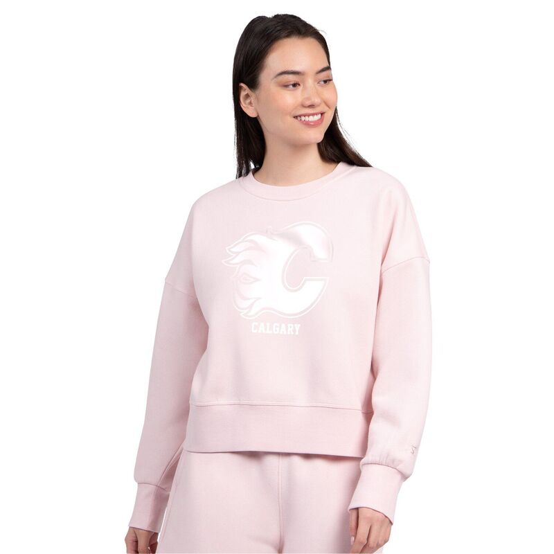 クランク レディース トップス プルオーバー 労働者の一団素っ首 流汗 Women\u0027starter Pink Calgary Flames Boxy Crewneck Sweatshirt Flm Pink サクラ色