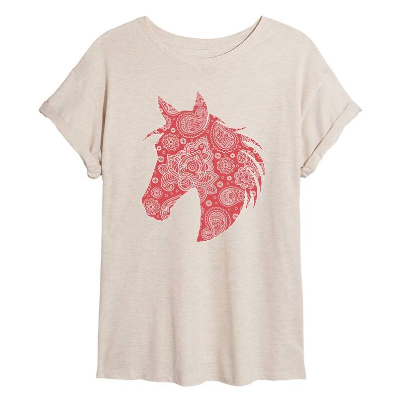 アニメキャラクター レディース トップス Tシャツ Licensed Character Juniors' Paisley Horse Head Oversized Tee Beige ベージュ