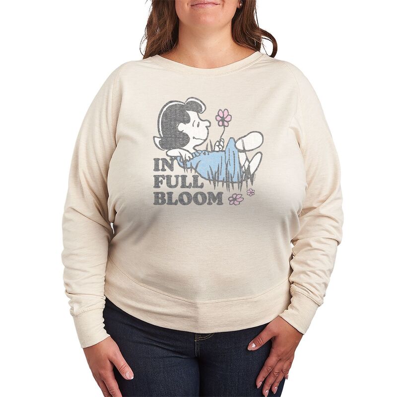 アニメキャラクター レディース トップス Tシャツ プラスサイズ パイル Licensed Character Plusize Peanuts In Full Bloom Lucy French Terry Long Sleeve Tee Beige ベージュ