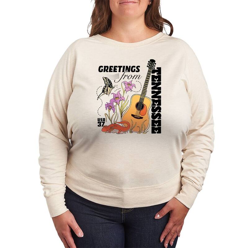 アニメキャラクター レディース トップス Tシャツ プラスサイズ パイル Licensed Character Plusize USPS Greetings From Tennessee French Terry Long Sleeve Tee Beige ベージュ