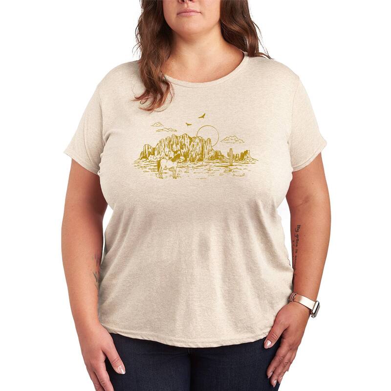 アニメキャラクター レディース トップス Tシャツ プラスサイズ キャップ ケープ グラフィック Licensed Character Plusize Western Desert Landscape Graphic Tee Beige ベージュ 6,735円