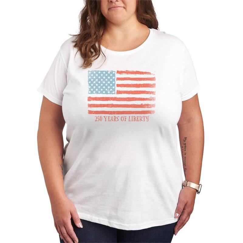 アニメキャラクター レディース トップス Tシャツ プラスサイズ グラフィック Licensed Character Plusize 250 Years Of Liberty USA Flag Distressed Graphic Tee White ホワイト