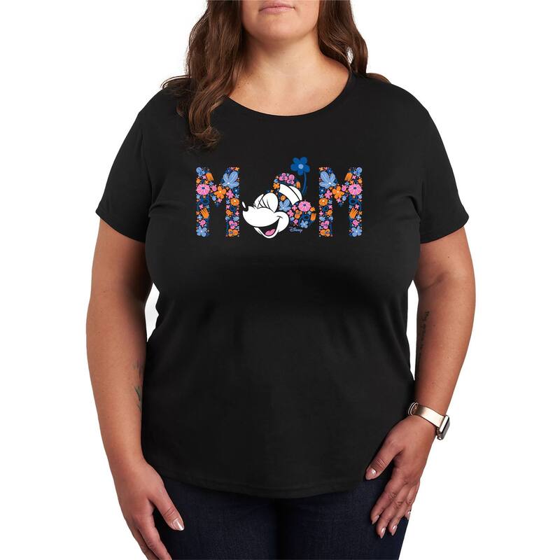 ディズニー レディース トップス Tシャツ プラスサイズ フラワー グラフィック Plusize Disney's Minnie Mouse Mom Florals Graphic Tee Black ブラック