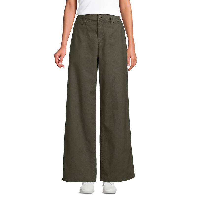 ランズエンド レディース ボトムス カジュアルパンツ ワイドレッグ Women's Lands' End Stretch Canvas High Rise Wide Leg Pants Forest Moss フォレスト