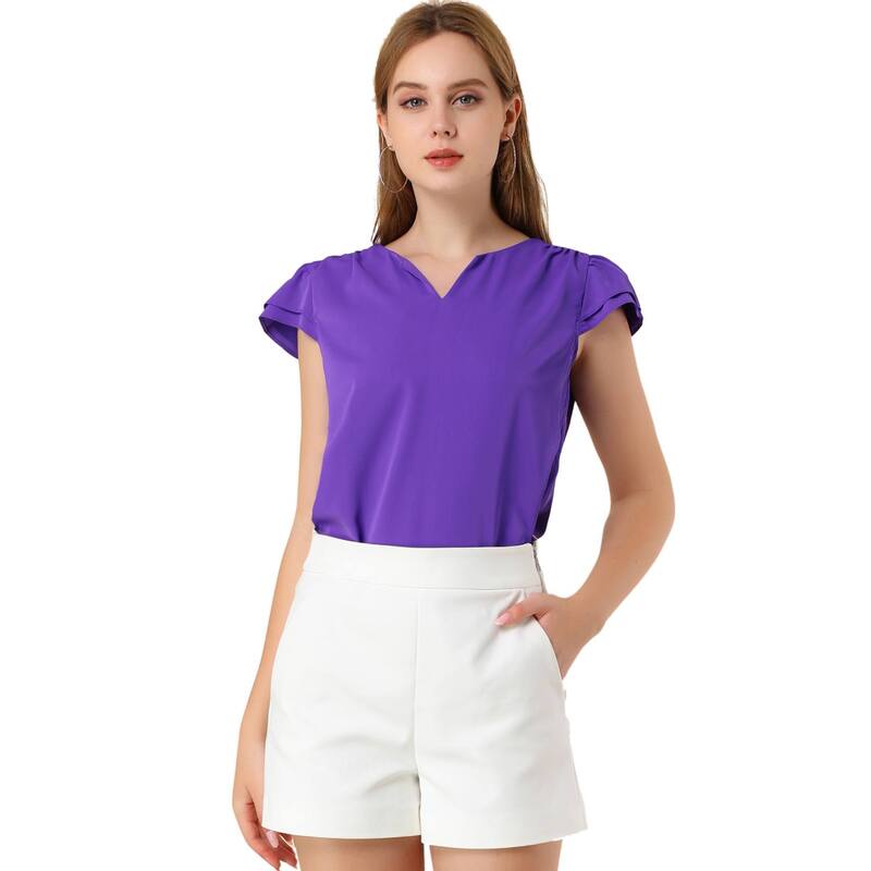 アレグラ ケー レディース トップス シャツ Vネック キャップ ブラウス ALLEGRA K Women's V Neck Work Casual Cap Sleeve Blouse Topurple パープル 10,980円