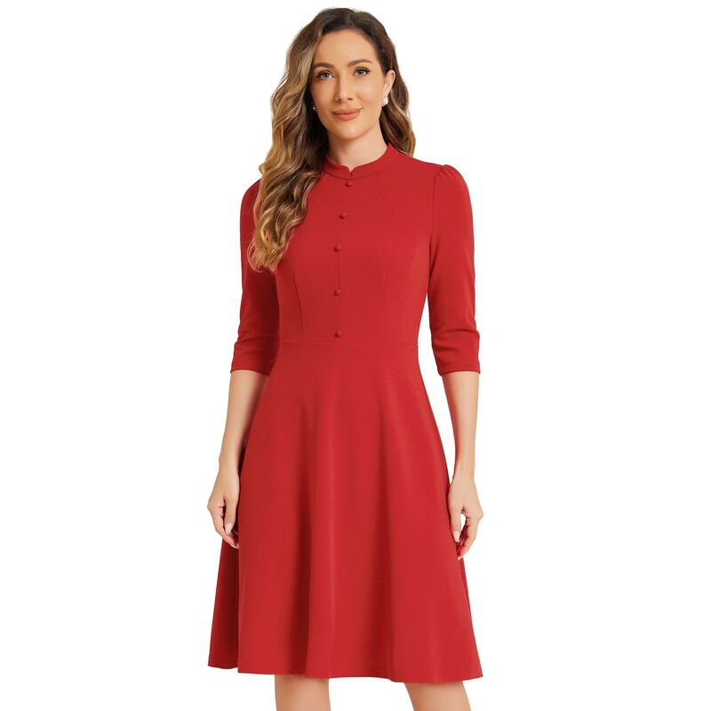 アレグラ ケー レディース トップス ワンピース A ライン ALLEGRA K Sheath Dresses for Women's 3/4 Sleevestand Collar Elegant Business A-Line Dress Red レッド｜ReVida 店 13,121円
