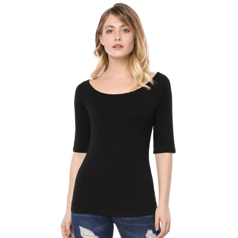 アレグラ ケー レディース トップス シャツ ALLEGRA K Women's Half Sleevescoop Neck Fitted Layering Top T-Shirt Black ブラック 7,906円