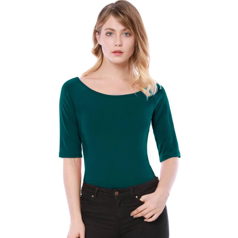 アレグラ ケー レディース トップス シャツ ALLEGRA K Women's Half Sleevescoop Neck Fitted Layering Top T-Shirt Dark Green グリーン