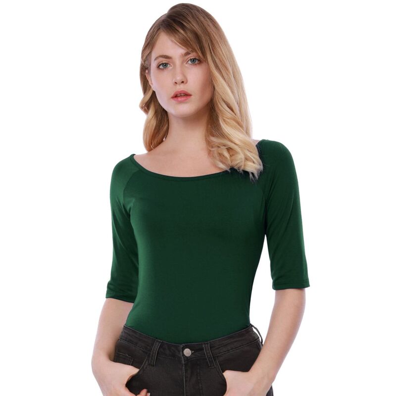 アレグラ ケー レディース トップス シャツ ALLEGRA K Women's Half Sleevescoop Neck Fitted Layering Top T-Shirt Olive Green グリーン