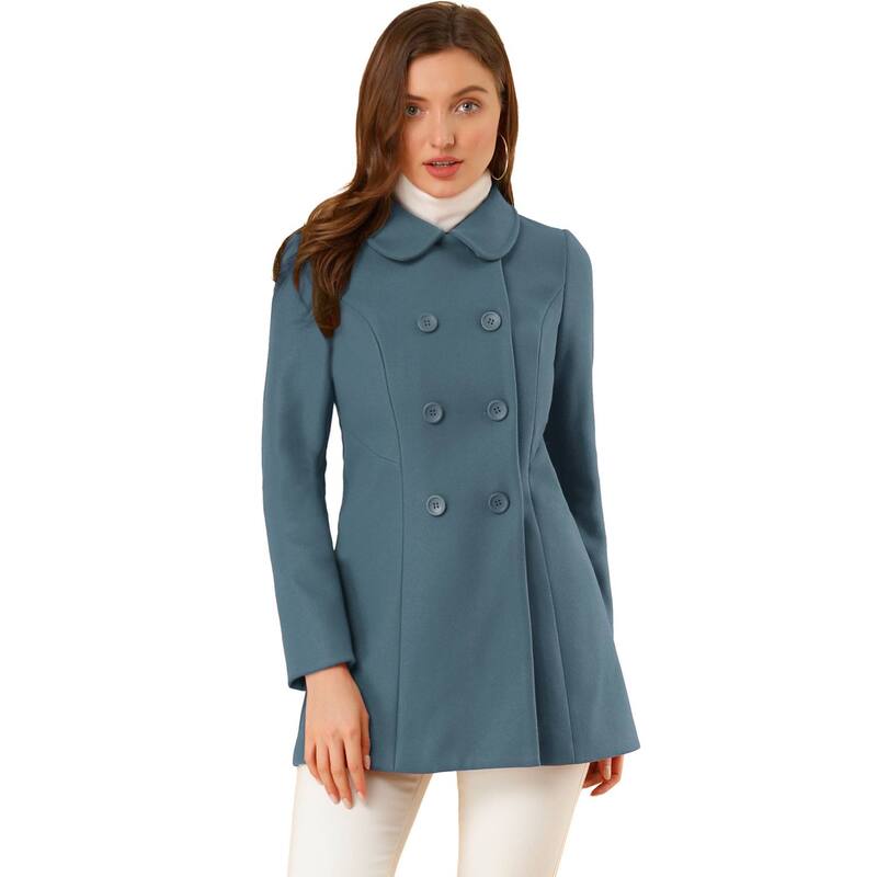 アレグラ ケー レディース アウター ジャケット・ブルゾン コート ALLEGRA K Women's Peter Pan Collar Double Breasted Long Sleeve Winter Coat Grey Blue グレー