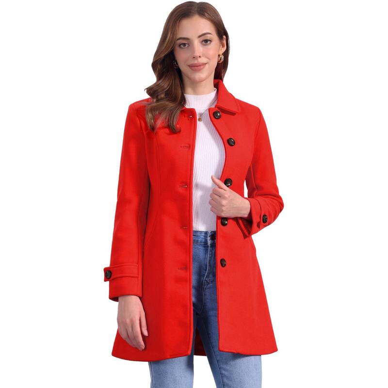 アレグラ ケー レディース アウター ジャケット・ブルゾン コート ALLEGRA K Women's Peter Pan Collar Winter Outwear Trench Coats Bright Red レッド