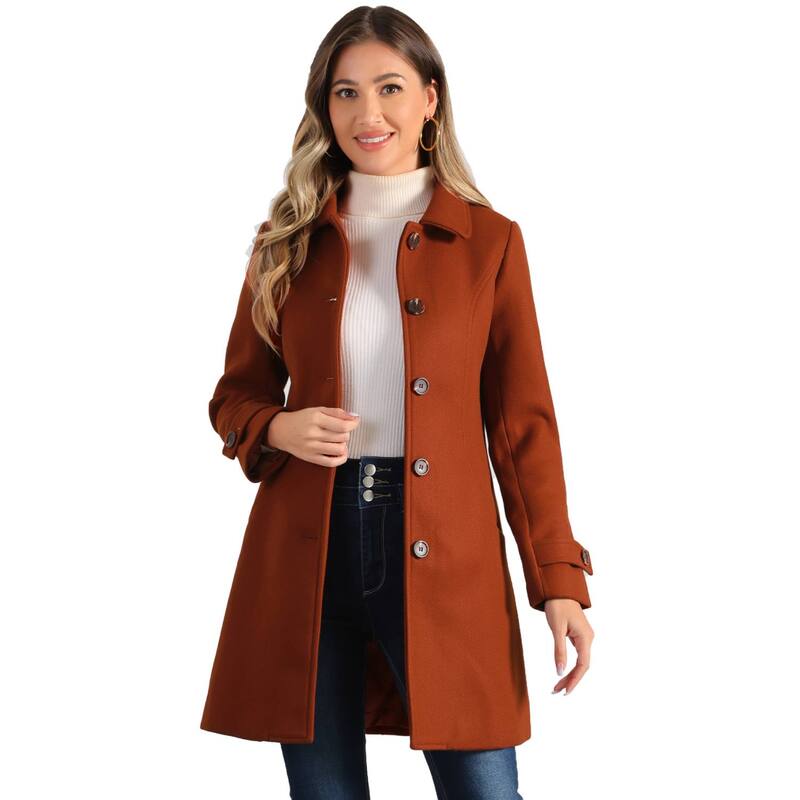 アレグラ ケー レディース アウター ジャケット・ブルゾン コート ALLEGRA K Women's Peter Pan Collar Winter Outwear Trench Coats Brown Red レッド