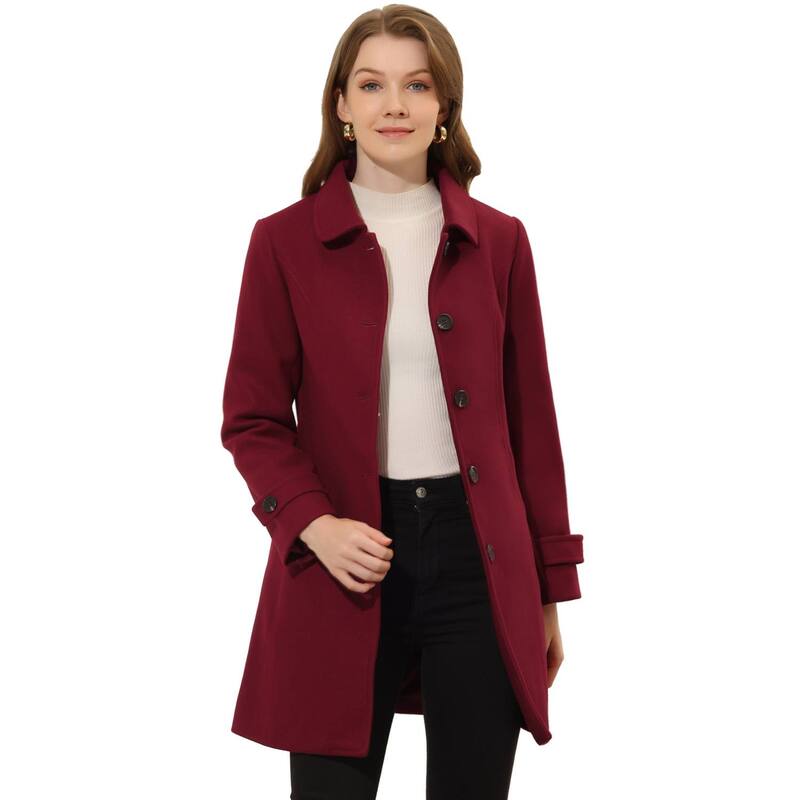 アレグラ ケー レディース アウター ジャケット・ブルゾン コート ALLEGRA K Women's Peter Pan Collar Winter Outwear Trench Coats Burgundy バーガンディ